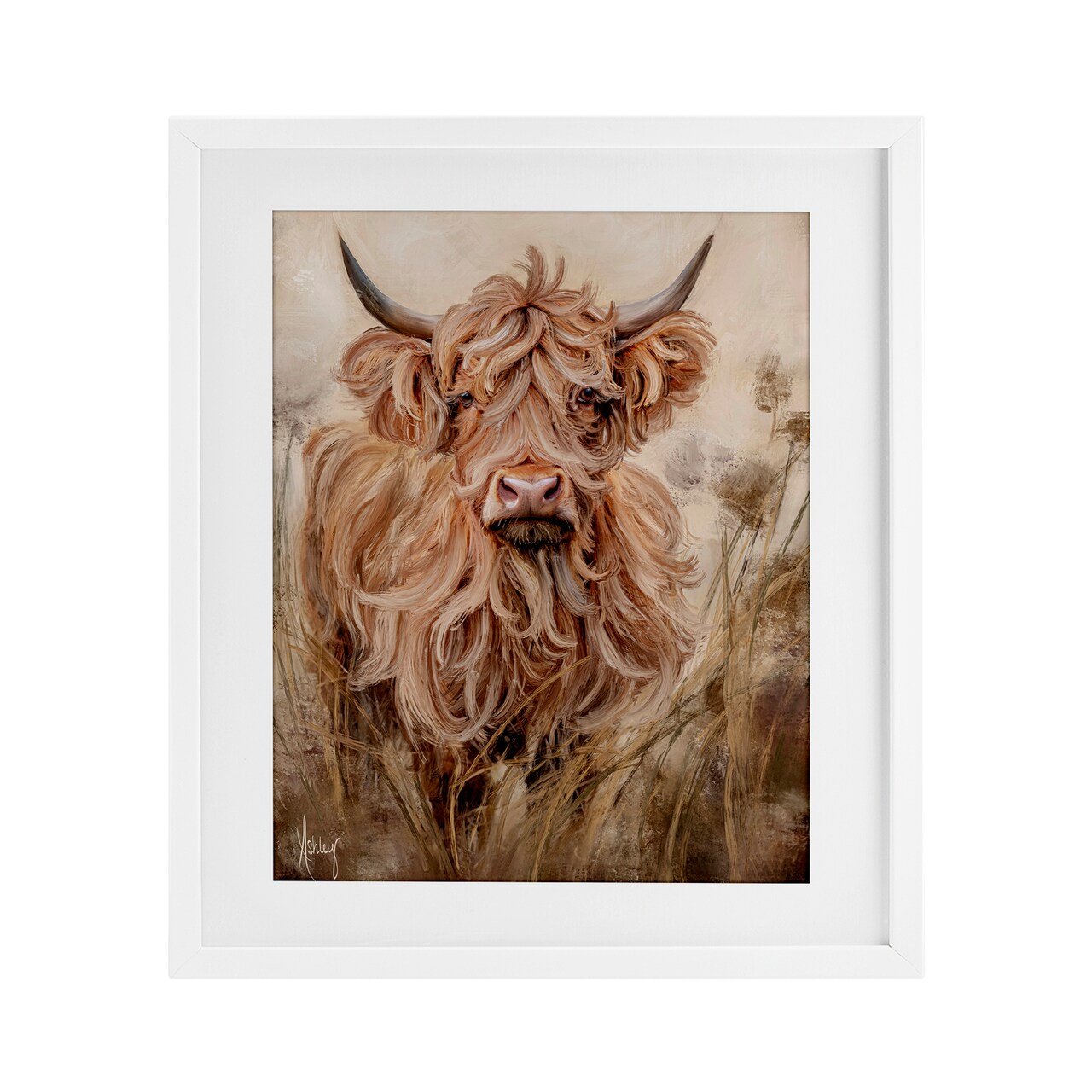 Stupell Industries Curly Haired Highland Cattle Framed Print Under Glass, design by Ashley Bradley